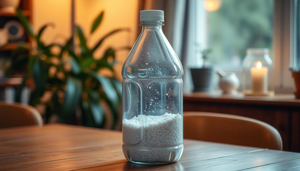 Plastikflasche mit Katzenstreu als Luftentfeuchter Plastikflasche mit Katzenstreu als Luftentfeuchter