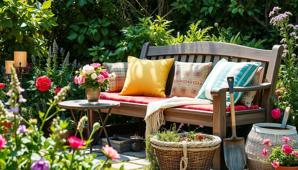 gartenbank dekorieren