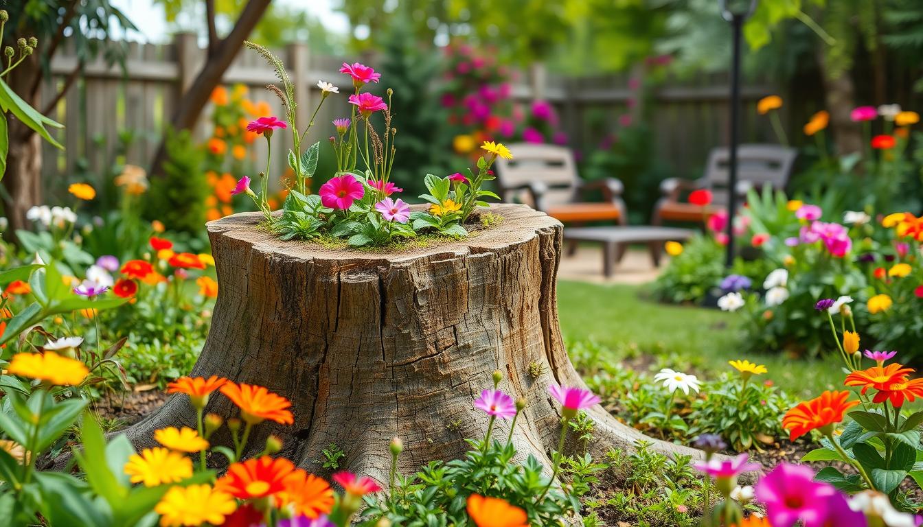 gartenideen baumstumpf