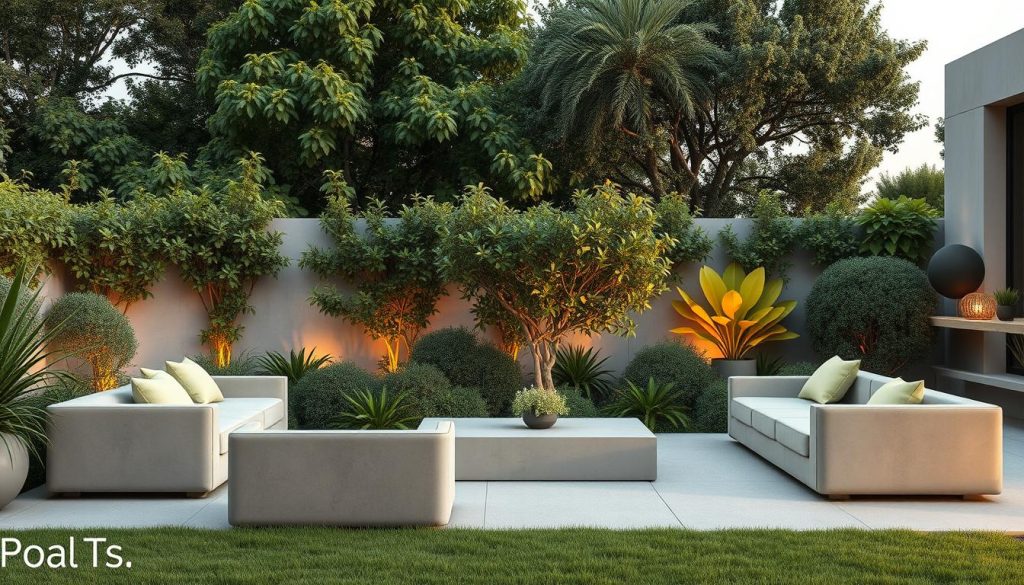 moderne betonmöbel im garten