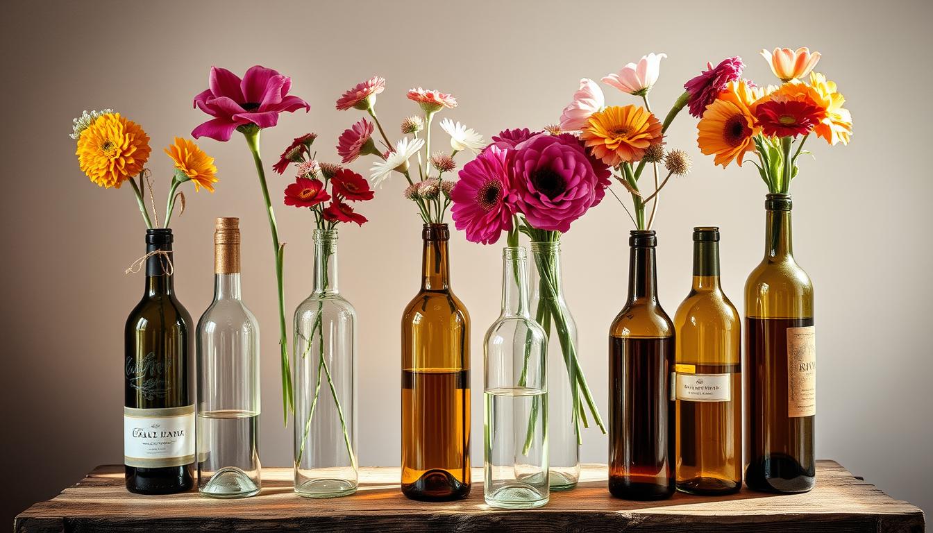 DIY-Ideen um Weinflaschen als stilvolle Blumenvasen zu verwenden