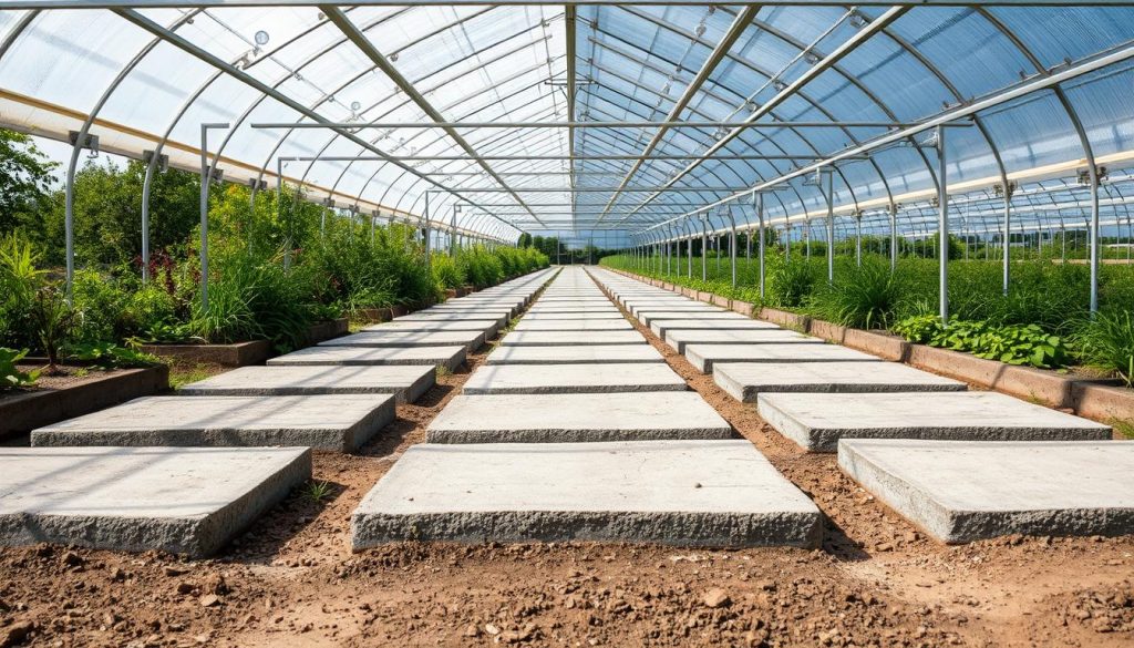 Betonplatten für Gewächshaus Fundament